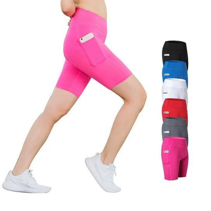 Pantalones cortos de yoga All Seasons elásticos con bolsillo para teléfono