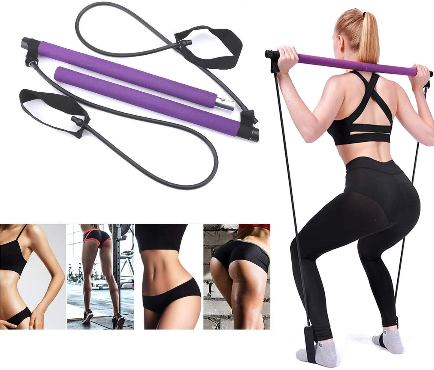 Kit de barra de Pilates ajustable, banda de resistencia, palo de ejercicio, gimnasio tonificante 