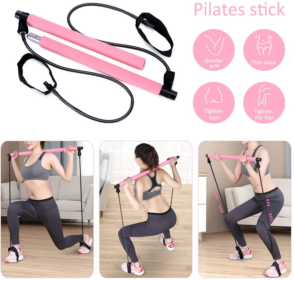 Kit de barra de Pilates ajustable, banda de resistencia, palo de ejercicio, gimnasio tonificante 