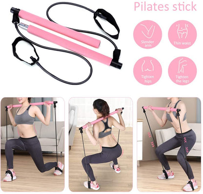 Adjustable Pilates Bar Kit Resistance Band Exercise Stick Toning Gym