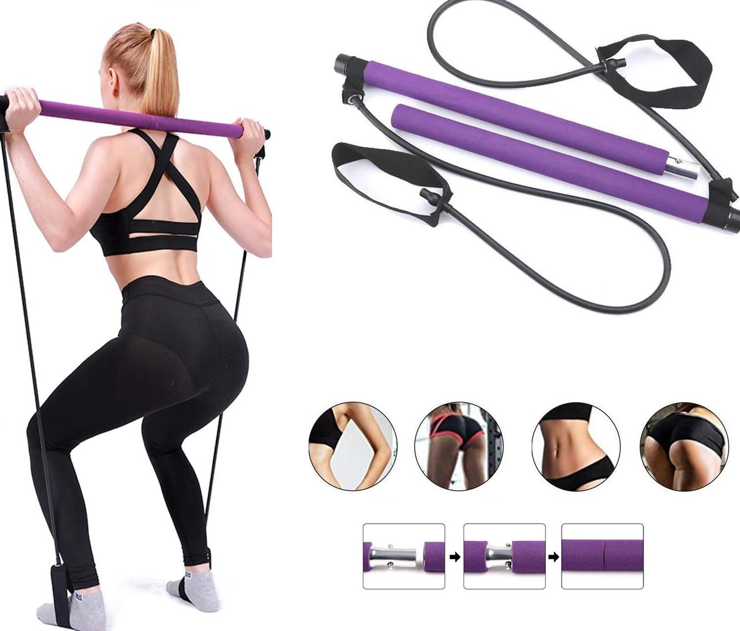 Kit de barra de Pilates ajustable, banda de resistencia, palo de ejercicio, gimnasio tonificante 