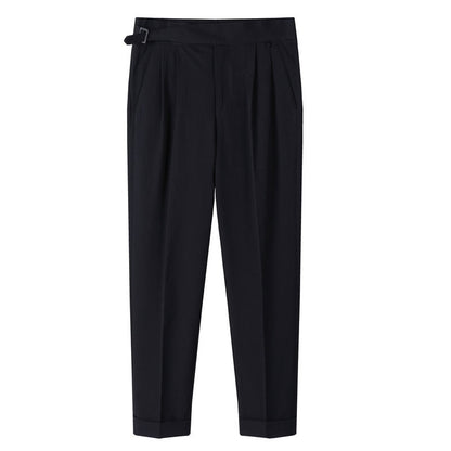 Men's Solid Color Light Cooked Wind Pleated Trousers