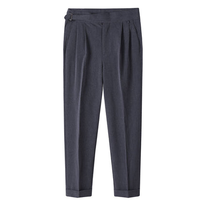 Men's Solid Color Light Cooked Wind Pleated Trousers